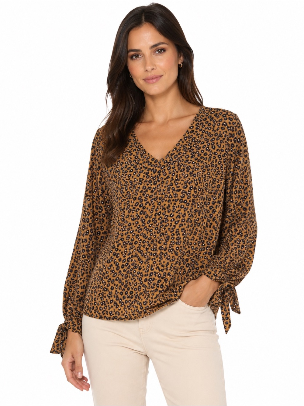 Cece V Neck blouse with ties at arm cuffs   Like new. Size XL